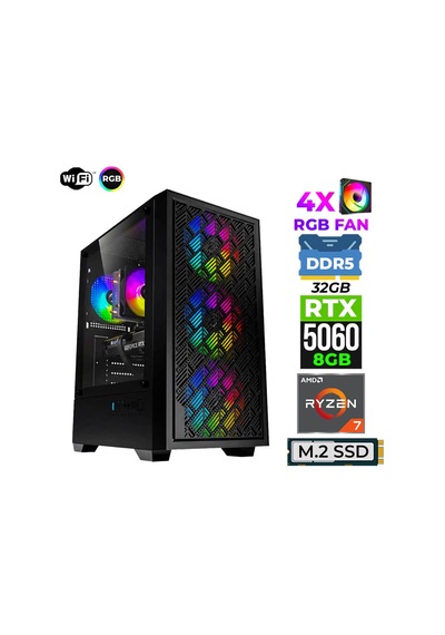 Xaser Sage X20 R5-7500F 32 GB 1 TB M.2 Nvme SSD 8 GB RTX5060 Free Dos Masaüstü Oyuncu Bilgisayarı