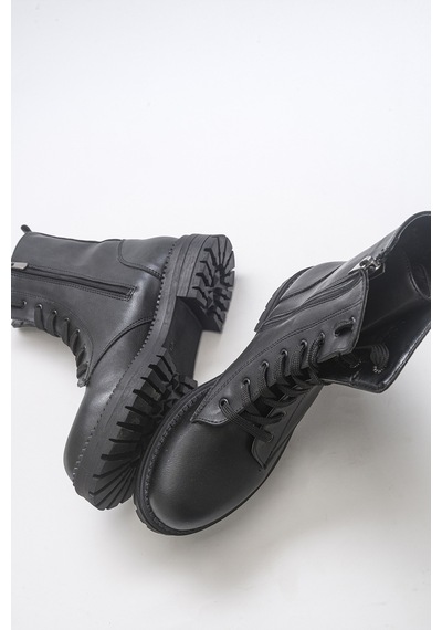 Luvishoes Breva Siyah Cilt Kadın Postal Bot Siyah