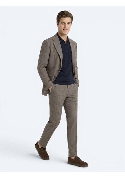 Kip Vizon Çizgili Modern Fit İpek Karışımlı Takım Elbise