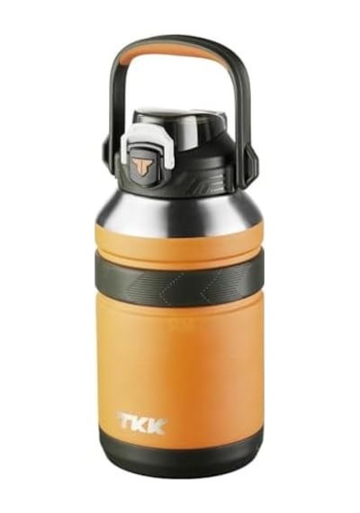 Tkk Mega Boy 1500ml Pipetli/pipetsiz Kullanım Askılı Paslanmaz Çelik Termos Matara Turuncu Açık Beyaz