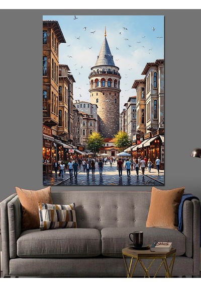 Ahşap Tablo Sokak Arası Galata Kulesi