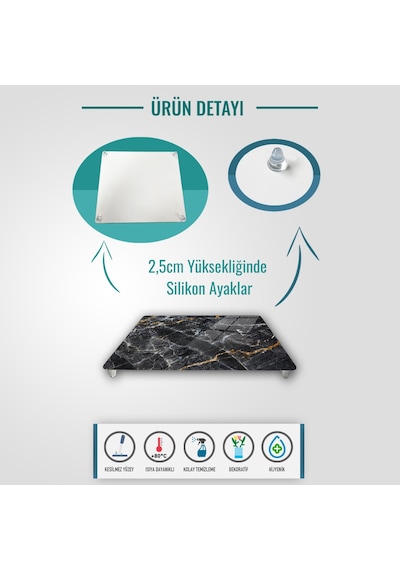 Decorıta Cam Sunum Standı | Kahverengi Detaylı | 29cm x 34cm