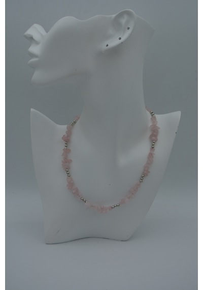Stoneage Pembe Kuvars Aşk Taşi  Kolye Kırmızı