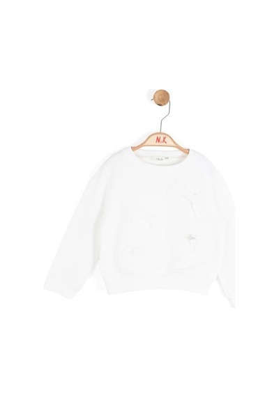 Kız Çocuk Kelebek Tokalı Sweat Nk-39617 Ekru