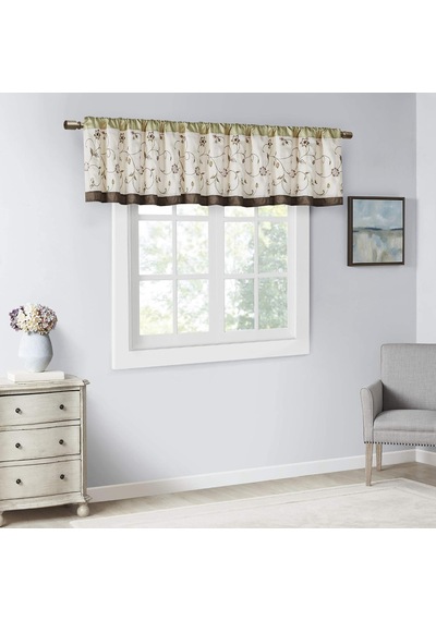 Serene Nakış Oda-koyu Saçaklı Pencere İşlem Çubuğu Cep/arka Sekme Kısa Drape, 127 X 45 Cm, Yeşil Çok renkli