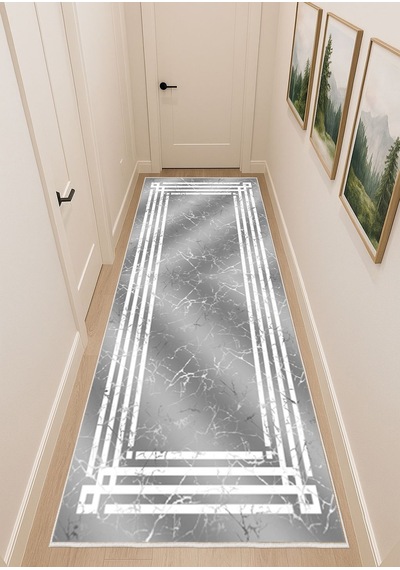 STY Home Gri Dijital Baskı Salon Halısı Kaymaz Tabanlı Yıkanabilir Halı Yolluk 536 Gri