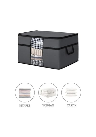 6 Adet Pencereli Yastık Saklama Hurcu - Mega Boy Yorgan Hurç Organizer Düzenleyici - 75 X 40 X 40 Cm Antrasit Diğer
