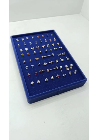Süet Kumaş Lacivert Renk 24/17 Cm Batırmalı Piercing - Küpe Tablası