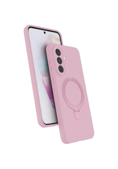 Samsung Uyumlu Galaxy S24 Fe Kılıf M-safe Şarj Özellikli Standlı Premium Seri Kapak Pembe Pembe