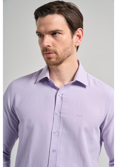 İmza Lila Sert Yaka Düz Classic Pamuklu Slim Fit Gömlek 1004250214 Lila