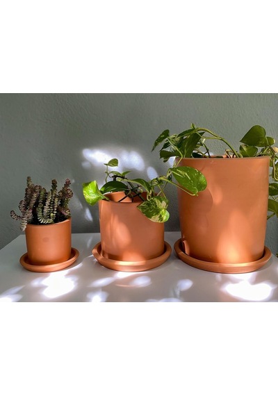 Terracotta Silindir Saksı+tabak Pembenin Tonları Küçük Diğer