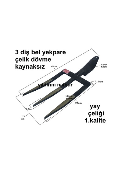 Bel Çapa Kaynaksız Yekpare Belleme Bel Küreği Bahçe Belleme 3diş