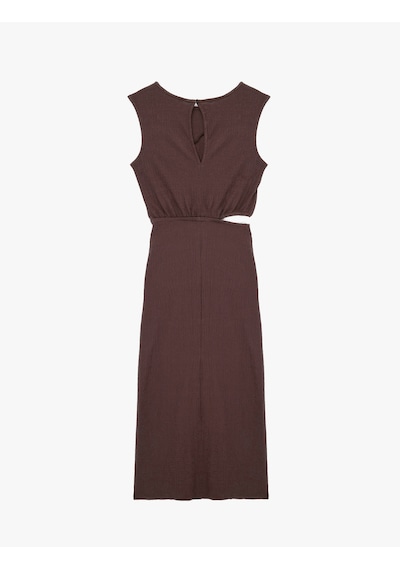 Koton Pamuklu Pencere Detaylı Kolsuz Bisiklet Yaka Midi Slip Elbise Kahverengi 6sal80007ık Kahve