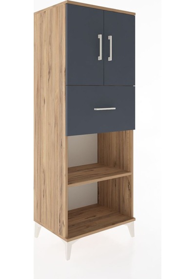 Hyperion Dolap 3 Raflı Tek Çekmeceli 2 Kapaklı 60x44x163 Çam-antrasit Atlas Çam