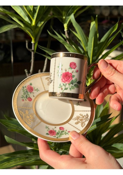 6'lı Porselen Flora Noble Kahve Fincanı-5390 Beyaz
