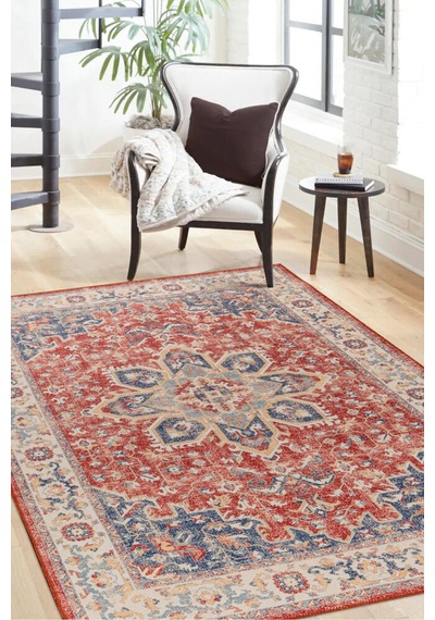Foldy Vintage Desenli Dokuma Taban Dekoratif Kırmızı Halı Fl 28 Kırmızı 8