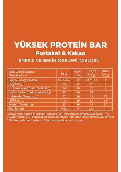 Fellas Yüksek Protein Bar - Portakal & Kakao 45 G x 12 Adet