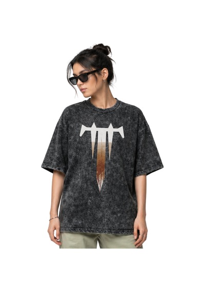 Trivium Rock Metal Müzik Grubu Ön Baskılı Unisex Oversize Eskitme Siyah