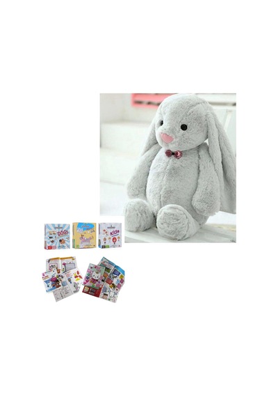 Uyku Arkadaşım Papyonlu Uzun Kulak 65 Cm Peluş Tavşan Ve Eğitici Eğlenceli Etkinlik Seti 001