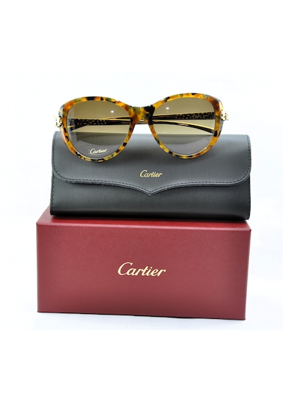 Cartier Panthere De Gold Cat Eye Havana Kahverengi Altın Kadın Güneş Gözlüğü