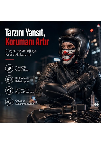 Unisex Palyaço Baskılı Balaklava Maske 1 Adet Tek Beden Viskoz Kask İçi Outdoor Motosiklet Maskesi 1 Siyah