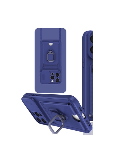 iPhone Uyumlu 15 Pro Max Kılıf Zuma Kartvizitli Yüzüklü Silikon - Lacivert Çok Renkli