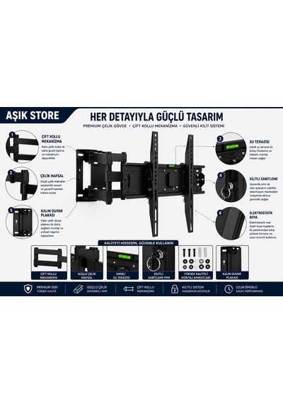 Full Motion Tv Askı Aparatı 39 65" Vesa 400 400 50 Kg