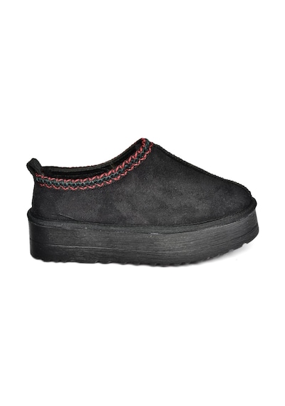 Fox Shoes R612047302 Siyah Süet İçi Tüylü Kalın Tabanlı Kadın Terlik Siyah