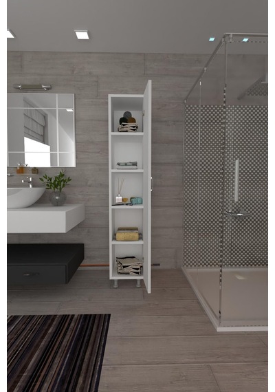 Mimoza 5 Raflı Çok Amaçlıkiler Dolabı Banyo Dolabı Beyaz Raflı