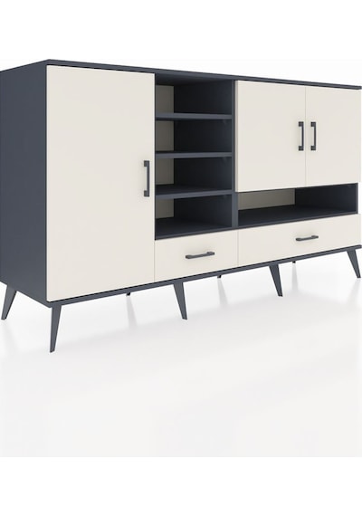 Kronos Konsol 8 Raflı 2 Çekmeceli 3 Kapaklı 176x59x99 Antrasit-ay Antrasit-aytaşı