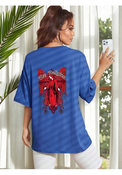 Uyguntarz Unisex My Regilion Tasarım Basklı Tshirt Mavi