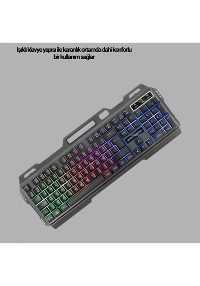 Işıklı Türkçe Q Klavye Ve Mouse Seti + Bluetooth 5.2 Type-c Kulaklık Oyuncu Paketi