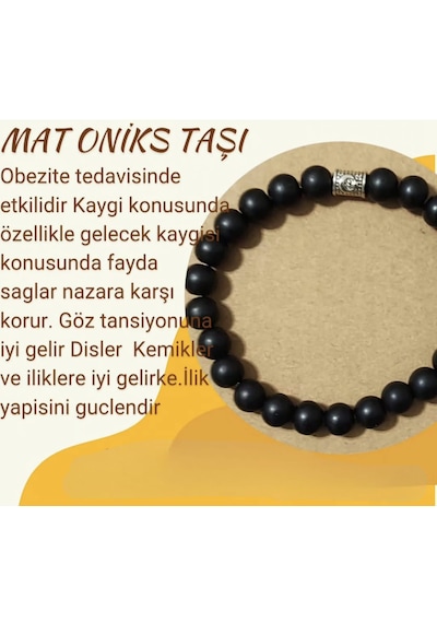 Fy Doğaltaş Mat Oniks Bileklik 8 Mm Siyah