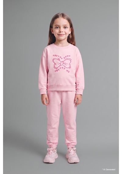 Defacto %100 Pamuk Baskılı Sweatshirt Üst Lastikli Paça Alt 2li Takım Kız Bebek I4475a526aupn167 Pembe-pn167