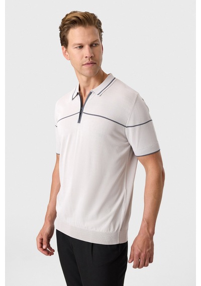 Back And Bond Gri Regular Fit Fermuarlı Polo Yaka Triko Tişört Açık Gri