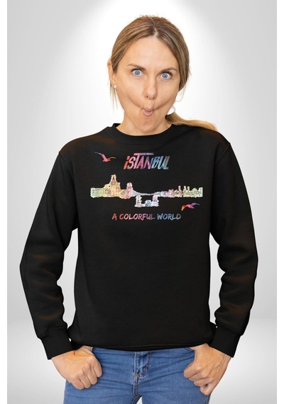 İstanbul Özel Tasarım Unisex Siyah Sweatshirt Siyah