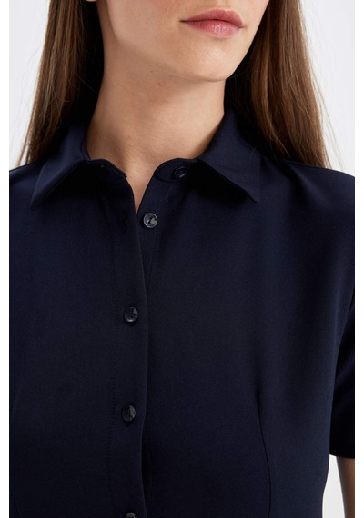 Defacto Polo Yaka Basic Düz Kısa Kollu Pileli Mini Elbise D4203AX24AUNV245 Defacto Polo Yaka Basic Düz Kısa Kollu Pileli Mini Elbise D4203AX24AUNV245