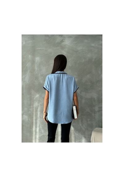 Verymoda Çoban Dikişli Keten Gömlek - D2597 Mavi