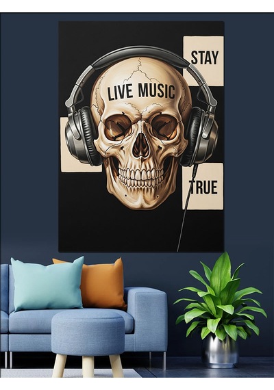 Karizma Tablo Kulaklıklı Canlı Müzik Posteri Dekoratif Kanvas - Mdf Ahşap Tablo
