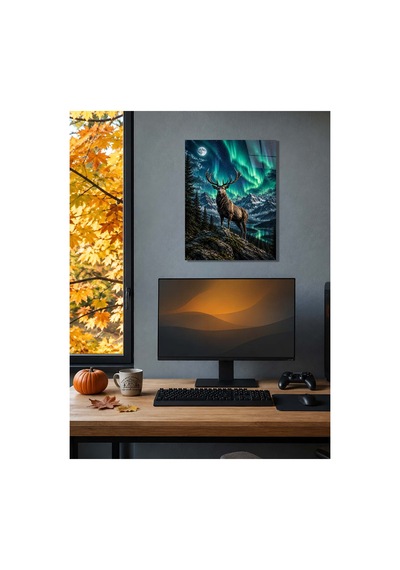 Kuzey Işıkları Geyik Metal Tablo - Dekoratif Duvar Tablosu 29 X 41 Cm Çok Renkli - 929733095 Çok Renkli - 929733095 Çok Renkli