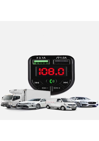 Araç Fm Transmitter Bluetooth Usb Mp3 Sd Kart Çakmaklık Girişli