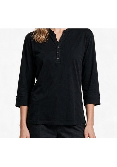 Daido Daıdo Kadın Henley Yaka Üç Çeyrek Kol Pamuk Karışımlı T-shirt Siyah