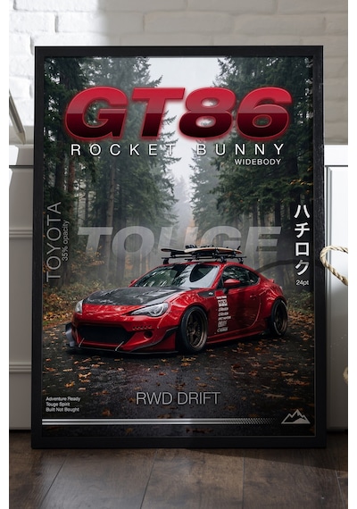 Toyota Gt86 Siyah Ahşap Çerçeveli Poster, Dekoratif Araba Duvar Tablosu