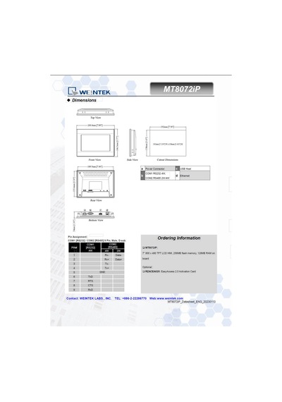 Weintek Mt8072ıp Hmı With 7" Tft Display