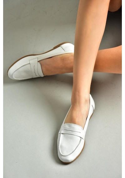 Fox Shoes S291070003 Beyaz Hakiki Deri Düz Babet Beyaz