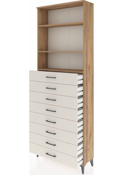 Arges Dolap 3 Raflı 8 Çekmeceli 88x30x243 Çam-aytaşı Çam