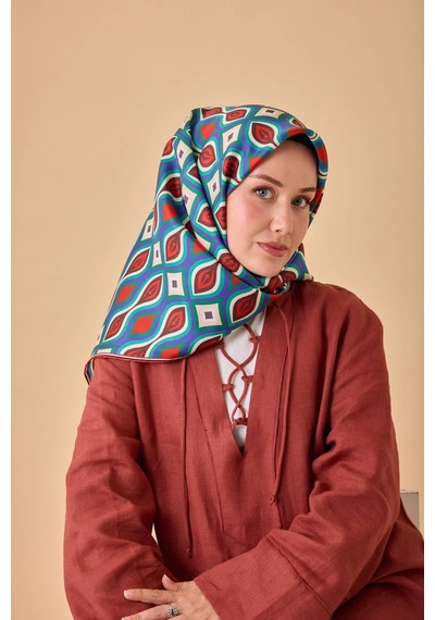 Silk Home Twill İpek Eşarp 11470-39 Patina Yeşili, Koyu Yeşil, Kırmızı
