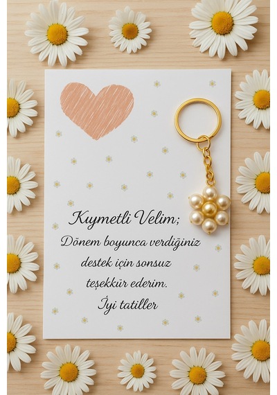 15 Adet Papatya Anahtarlık - Veli Hediyesi - İyi Tatiller Hediyesi - Okul Hediyesi - Sabit Yazı Çok Renkli