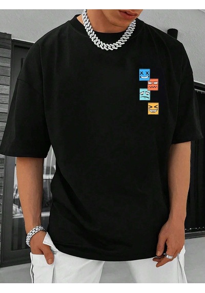 Ice Cube's T-shirt - Siyah Baskılı Oversize Bisiklet Yaka Kısa Kol Tişört Siyah