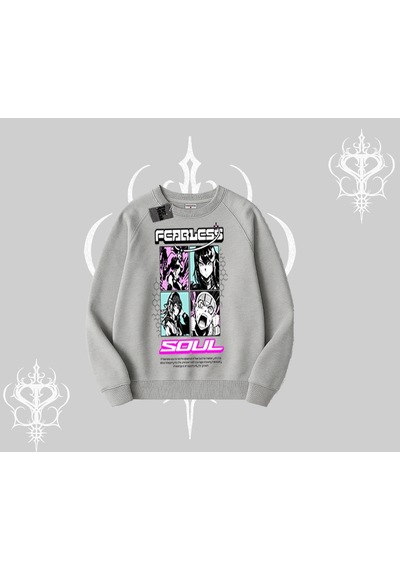 Startmore Biskilet Sweatshirt Fearless Soul Anime Kolaj Baskılı Gri